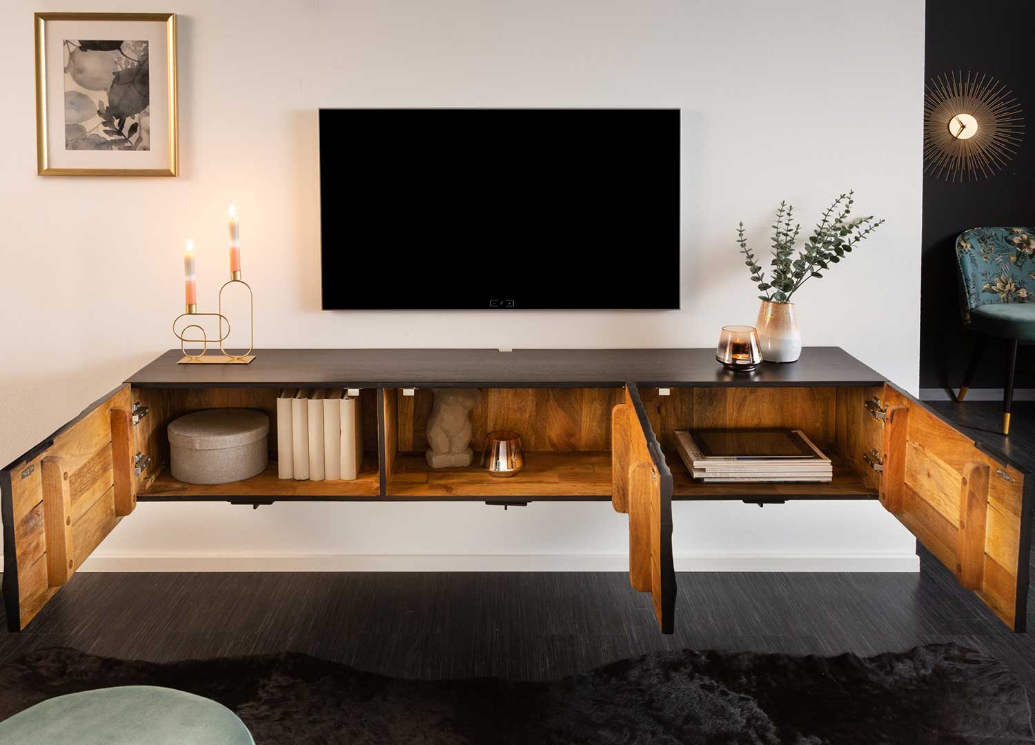 Meuble tv suspendu noir design