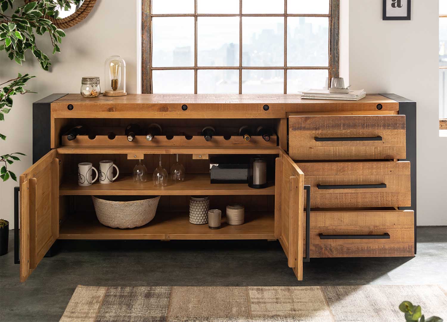 grand buffet en bois style industriel