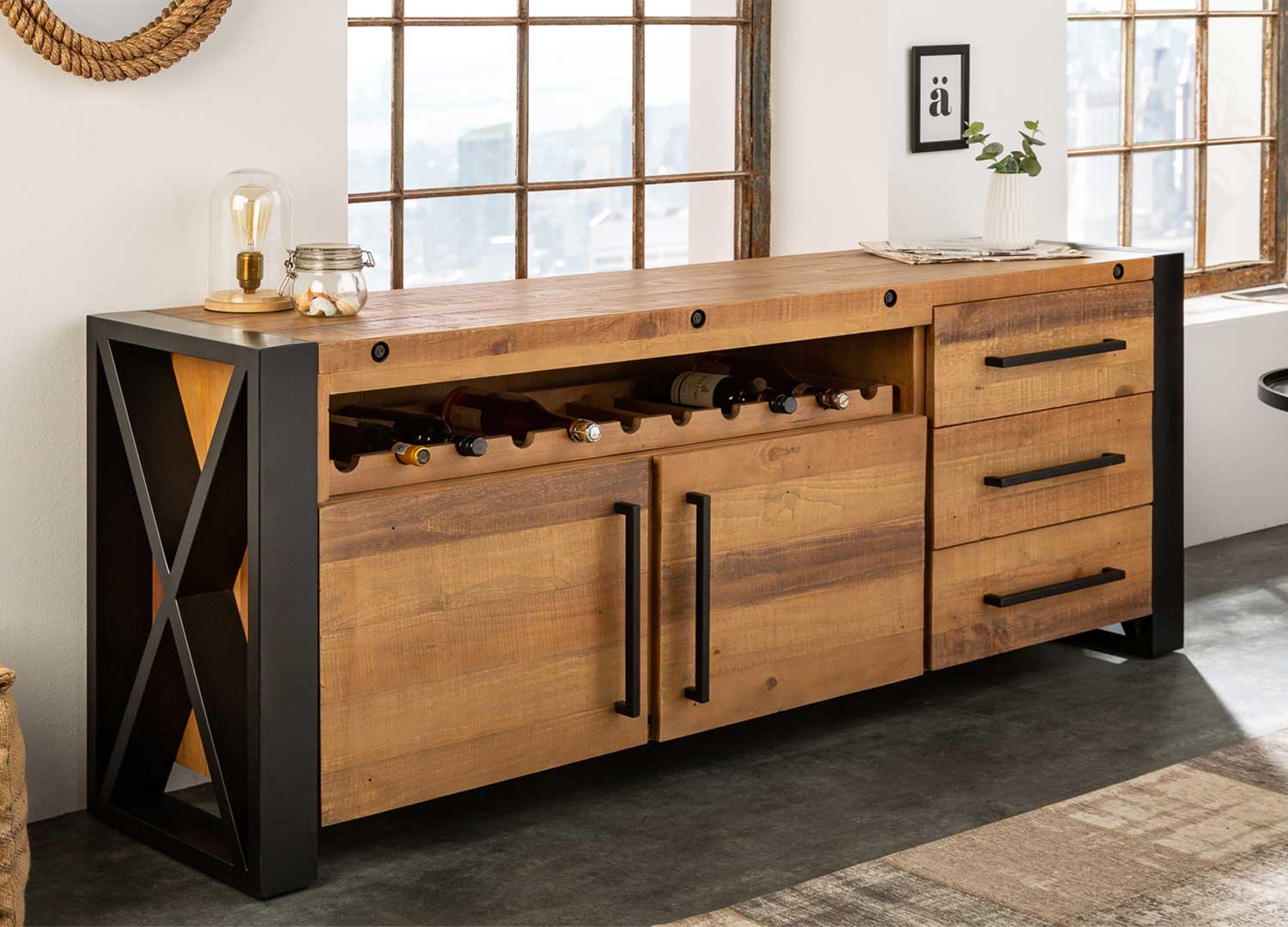 grand buffet 195 cm en bois de pin