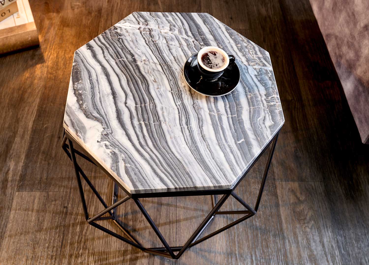 Table d'appoint octogonale plateau en marbre gris