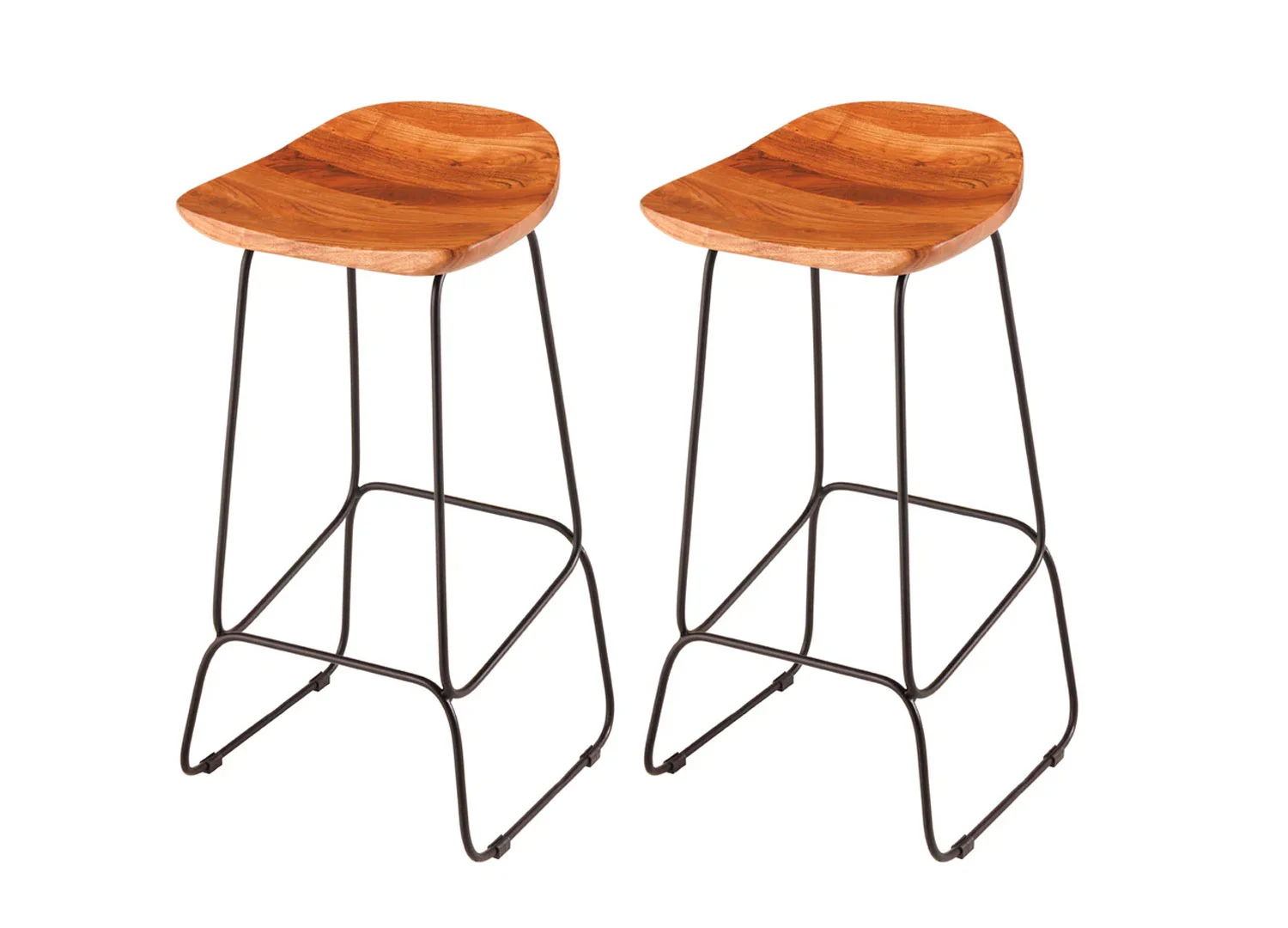 lot de 2 tabourets de bar en acacia et pieds metal noir
