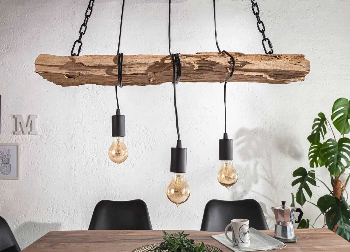 Luminaire suspendu en bois de teck recyclé